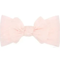 Wee Ones Baby Hair Accessories*- Soft Shabby Dot Nylon Girls Baby Band With Matching Bowtie, Light Pink