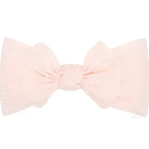 Wee Ones Baby Hair Accessories*- Soft Shabby Dot Nylon Girls Baby Band With Matching Bowtie, Light Pink
