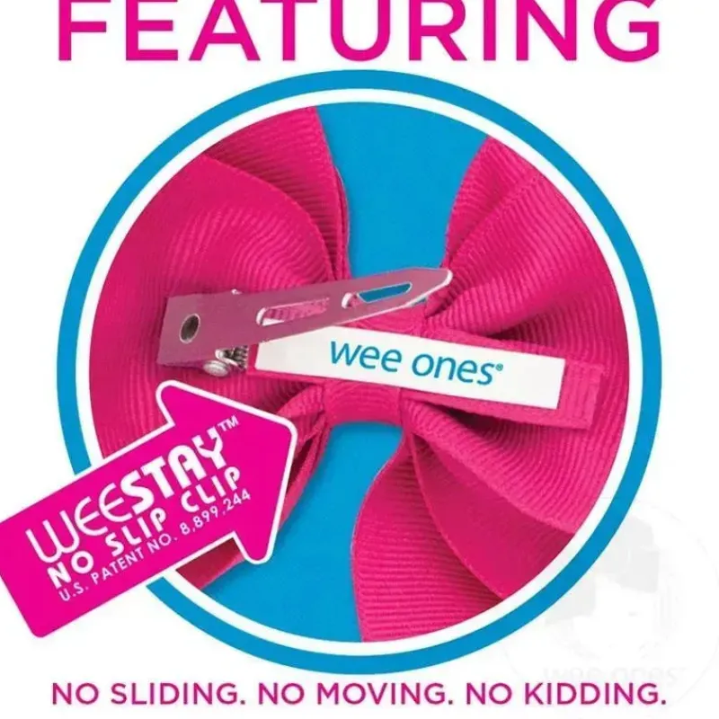 Wee Ones Baby Hair Accessories*- Two Mini Moonstitch Grosgrain Bows, Mini, White/Millennium Blue and Light Pink