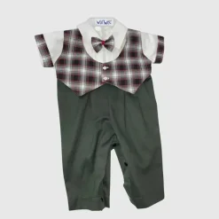 Will Beth Baby One-Pieces*Will' Beth - Baby Green Playd Boys Romper