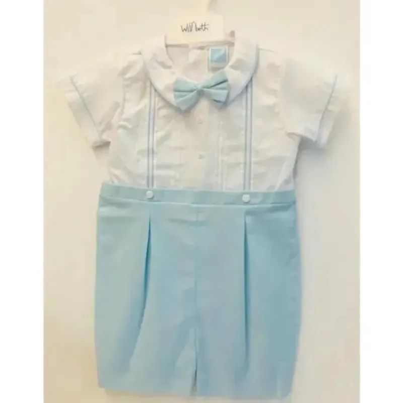 Will Beth Baby One-Pieces*Will' Beth - Blue White Boy Romper