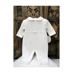 Will Beth Baby Sleepwear*Will' Beth Ivory knit with a touch of tiny pink embroidered flowers, Coverall & Blanket Set, White/Pink