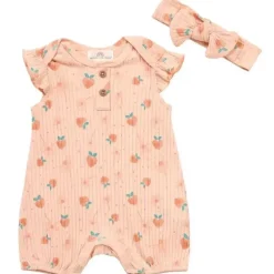 Bon Bébé Baby One-Pieces*Willow + Whimsy - 2Pk Baby Girl Peach Romper With Headband