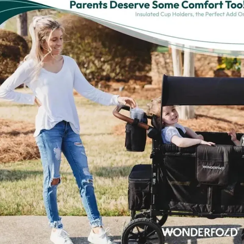 WonderFold Wagon Stroller Cup Holders, Trays & Belly Bars*Wonderfold - Parent Console With 4 Insulated Cup Holders, Black