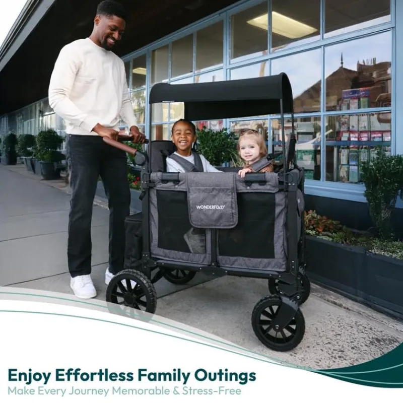 WonderFold Wagon Stroller Wagons*Wonderfold - W2 Luxe Pro Double Stroller For 2 kids, Charcoal Gray