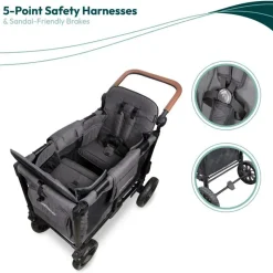 WonderFold Wagon Stroller Wagons*Wonderfold - W2 Luxe Pro Double Stroller For 2 kids, Charcoal Gray