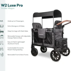 WonderFold Wagon Stroller Wagons*Wonderfold - W2 Luxe Pro Double Stroller For 2 kids, Charcoal Gray