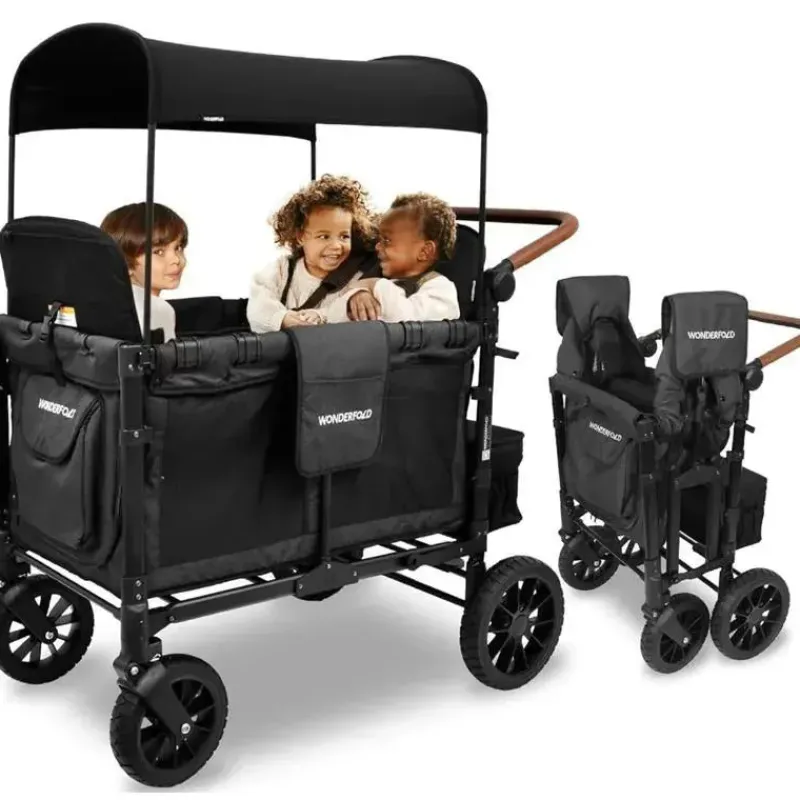WonderFold Wagon Stroller Wagons*WonderFold - W4 Luxe Quad Stroller Wagon (4 Seater), Volcanic Black