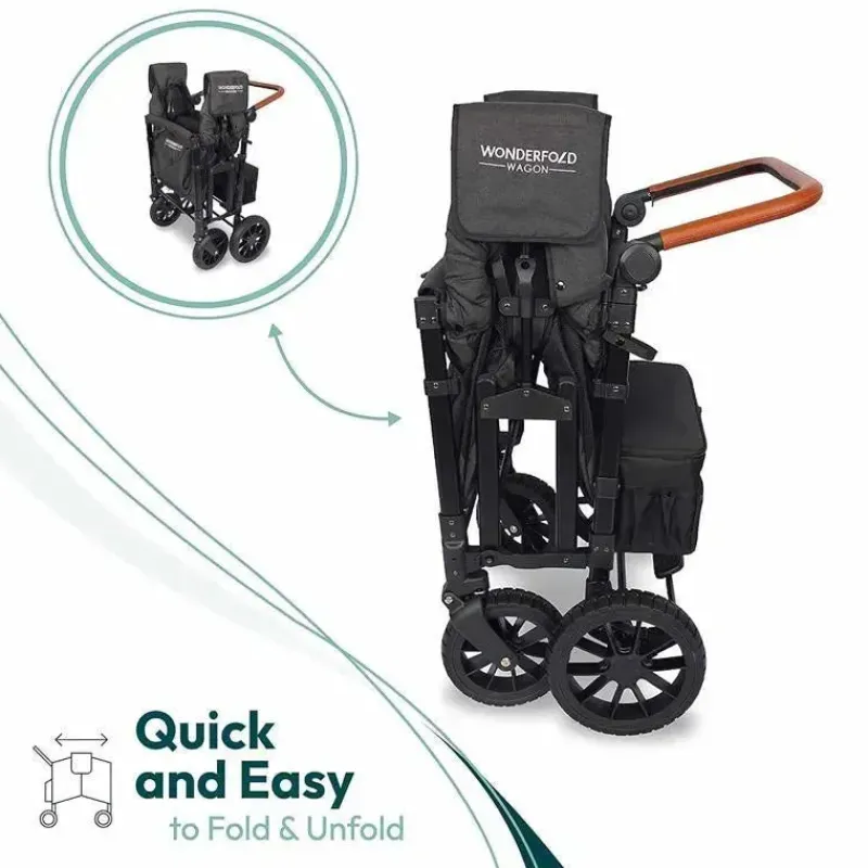 WonderFold Wagon Stroller Wagons*WonderFold - W4 Luxe Quad Stroller Wagon (4 Seater), Volcanic Black