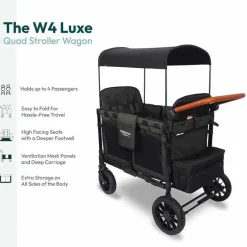 WonderFold Wagon Stroller Wagons*WonderFold - W4 Luxe Quad Stroller Wagon (4 Seater), Volcanic Black