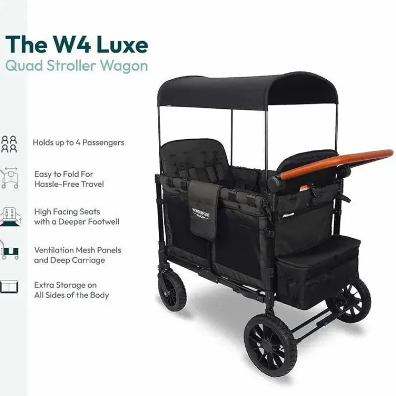 WonderFold Wagon Stroller Wagons*WonderFold - W4 Luxe Quad Stroller Wagon (4 Seater), Volcanic Black