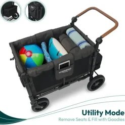WonderFold Wagon Stroller Wagons*WonderFold - W4 Luxe Quad Stroller Wagon (4 Seater), Volcanic Black
