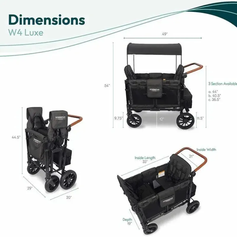 WonderFold Wagon Stroller Wagons*WonderFold - W4 Luxe Quad Stroller Wagon (4 Seater), Volcanic Black