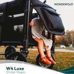 WonderFold Wagon Stroller Wagons*WonderFold - W4 Luxe Quad Stroller Wagon (4 Seater), Volcanic Black