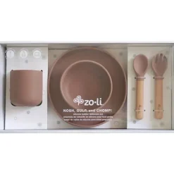 Zoli Feeding Gift Set|Plates & Bowls*- 5Pk Silicone Kids Dishware Set, Latte Tan
