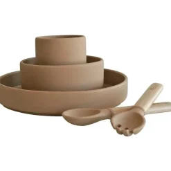 Zoli Feeding Gift Set|Plates & Bowls*- 5Pk Silicone Kids Dishware Set, Latte Tan
