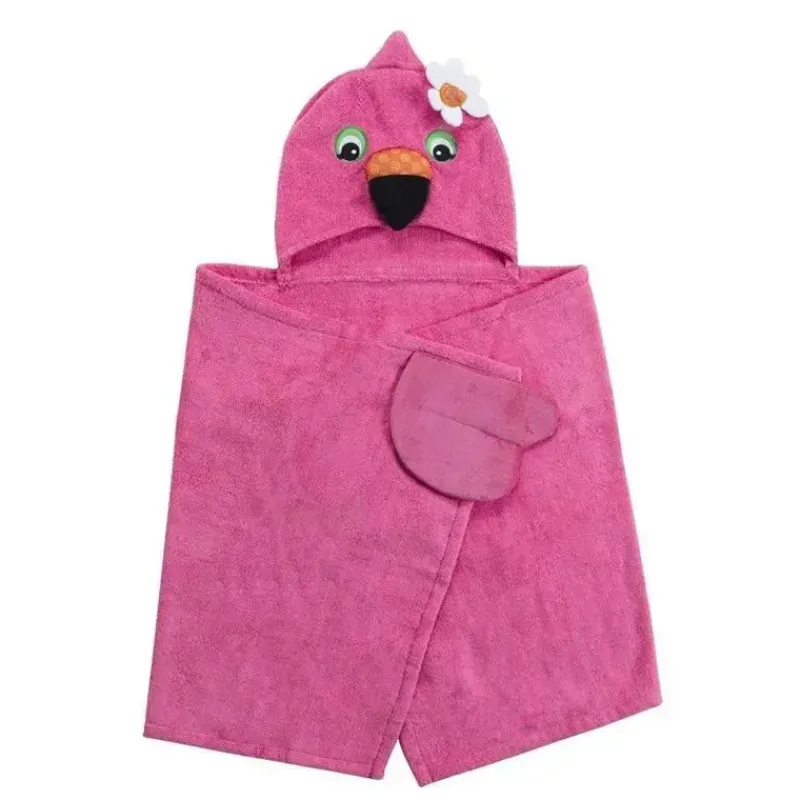 Zoocchini Baby Bath Towels*- Kids Hooded Towel, Flamingo