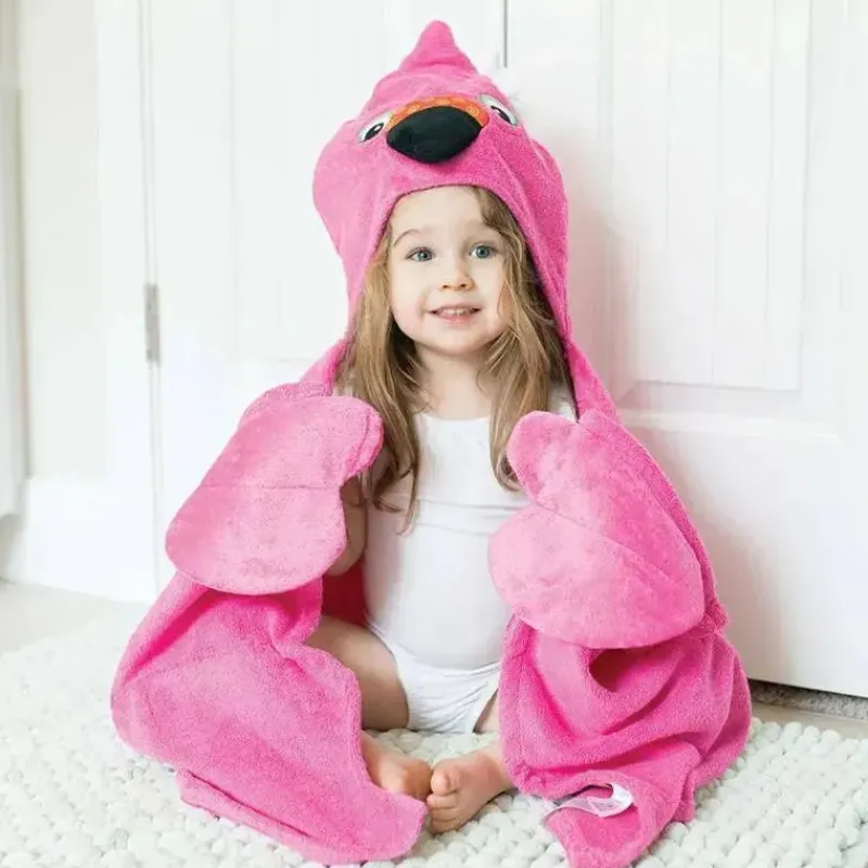 Zoocchini Baby Bath Towels*- Kids Hooded Towel, Flamingo