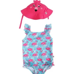 Zoocchini Baby Swimming Clothes*- 2Pk Baby Ruffled Swimsuit & Sun Hat Set, Flamingo