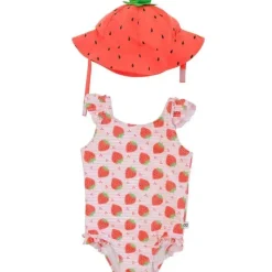 Zoocchini Baby Swimming Clothes*- 2Pk Baby Ruffled Swimsuit & Sun Hat Set, Strawberry
