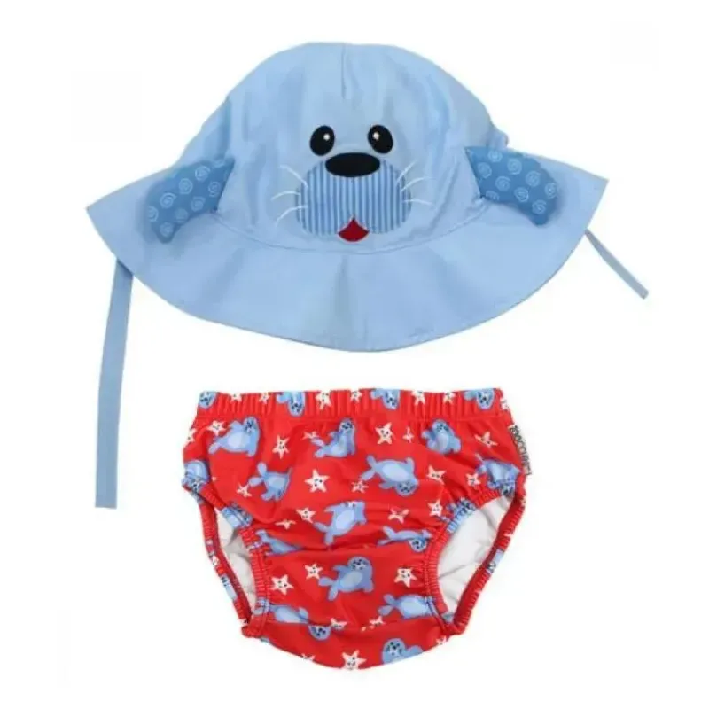 Zoocchini Baby Swimming Clothes*Zoochini - Baby Boy Swim Diaper & Sun Hat Set, Sunny The Seal