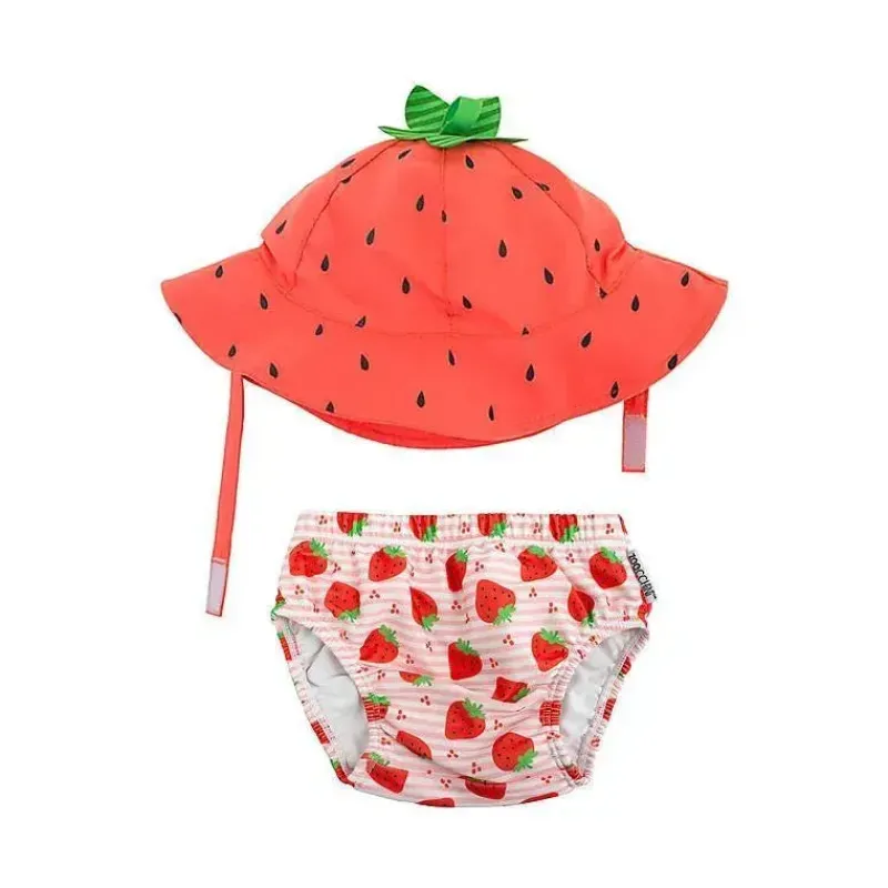 Zoocchini Baby Swimming Clothes*Zoochini - Baby Girl Swim Diaper & Sun Hat Set, Strawberry